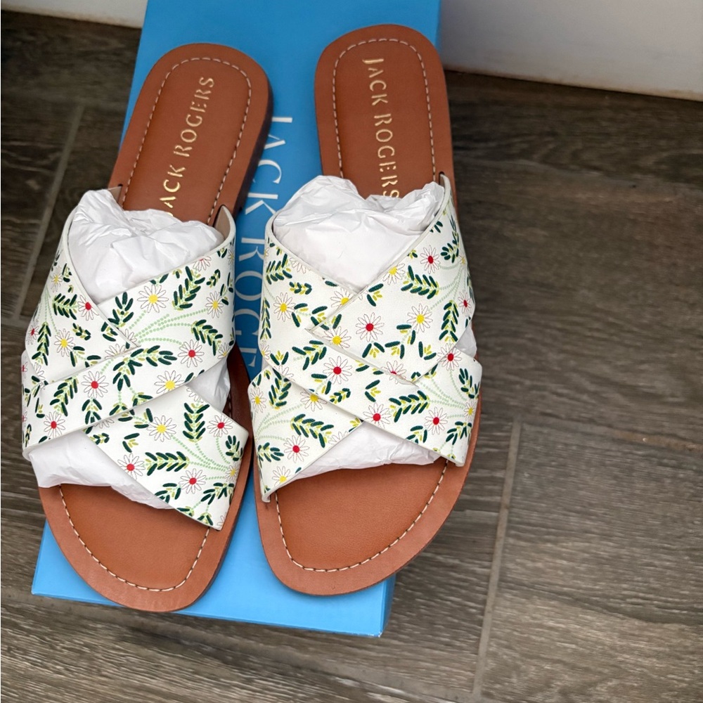 Jack Rogers Women's Floral Sandals - White and Green